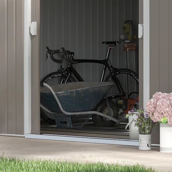 Outsunny 13'x11' Metal Storage Shed with Foundation Grid - Light Grey - Image 3