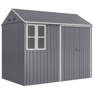 Outsunny 8ft x 6ft Metal Garden Shed with Window (New Version) -Grey