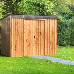Sapphire 8x6 Metal Pent Garden Shed  Woodgrain with Skylight