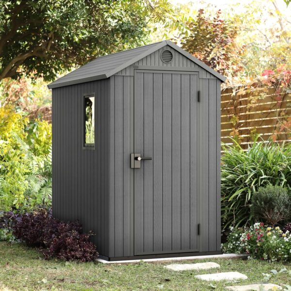 Keter 4'x6' Darwin Heavy Duty Plastic Garden Shed - Grey - Image 4