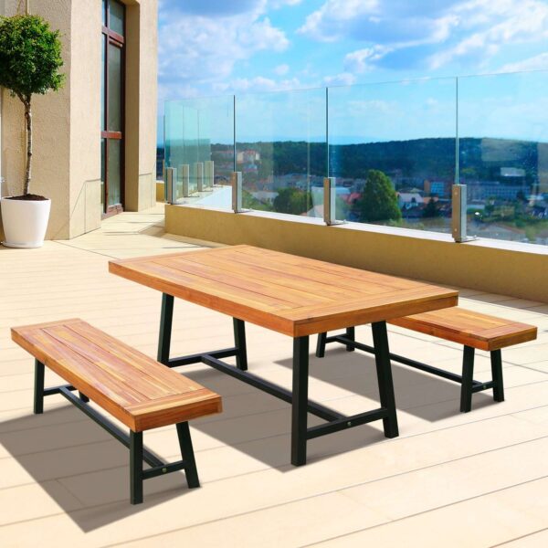 Outsunny 3 Piece Outdoor Table Set - Acacia Natural Wood - Image 7