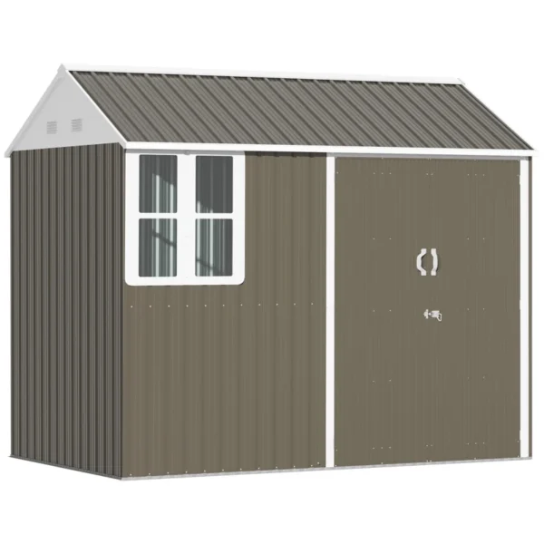 Outsunny 8ft x 6ft Metal Garden Shed with Window (New Version) -Grey - Image 3