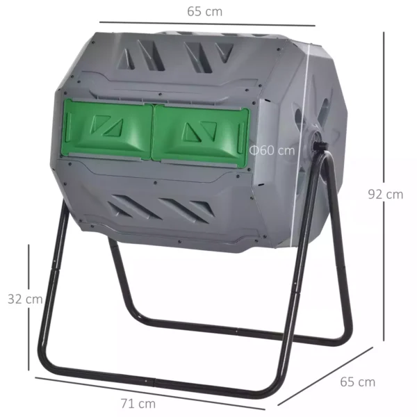 Outsunny 160L Tumbling Dual Plastic Compost Bin - Grey - Image 3