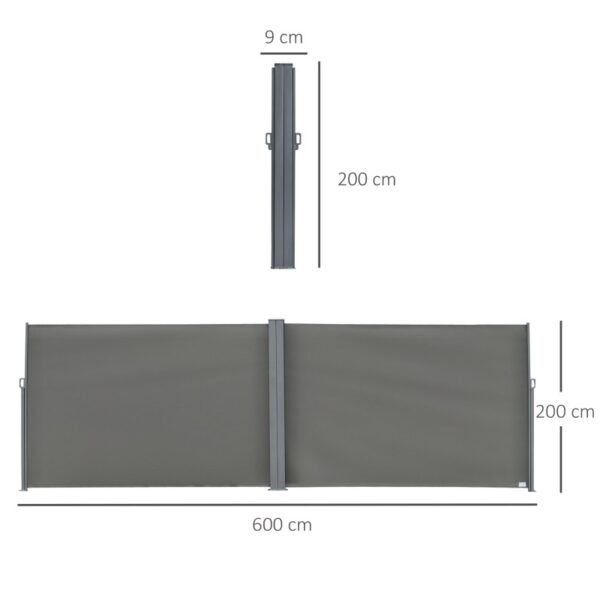 Outsunny 20'x6.5' Dual Retractable Awning Fence Screen - Grey - Image 5