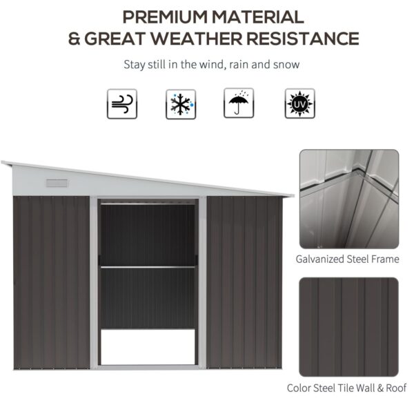 Outsunny 9ft x 11ft Metal  Pent Garden Shed -Grey - Image 3