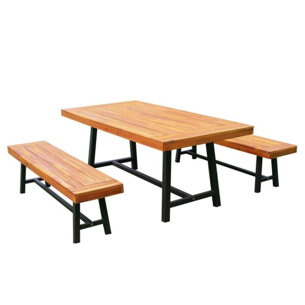 Outsunny 3 Piece Outdoor Table Set - Acacia Natural Wood - Image 2