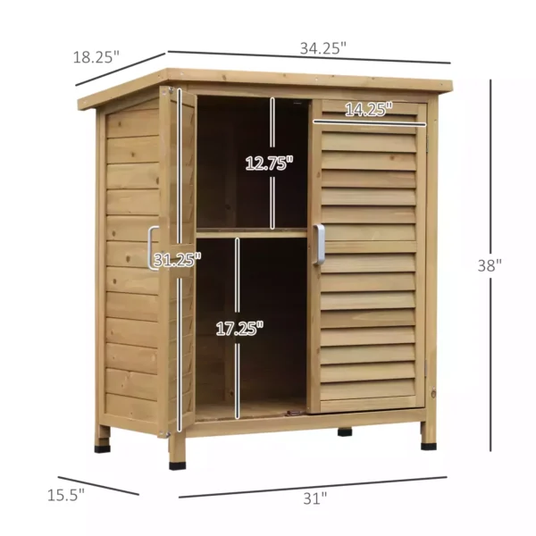 Outsunny 1.5'x 2.8' Fir Timber Slatted Door Garden Storage Cabinet - Image 2