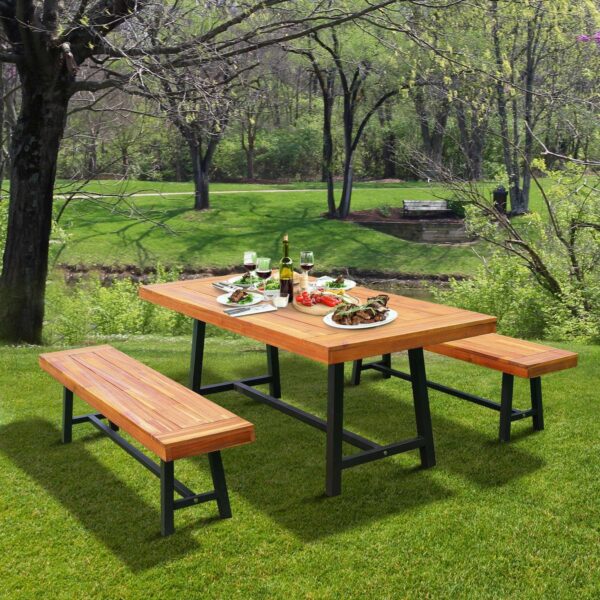 Outsunny 3 Piece Outdoor Table Set - Acacia Natural Wood - Image 10