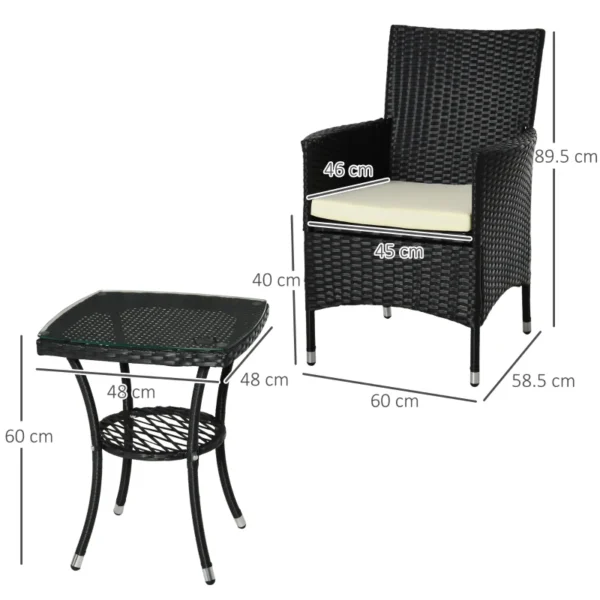 Outsunny Garden Outdoor Rattan Furniture Bistro Set Black - Image 6