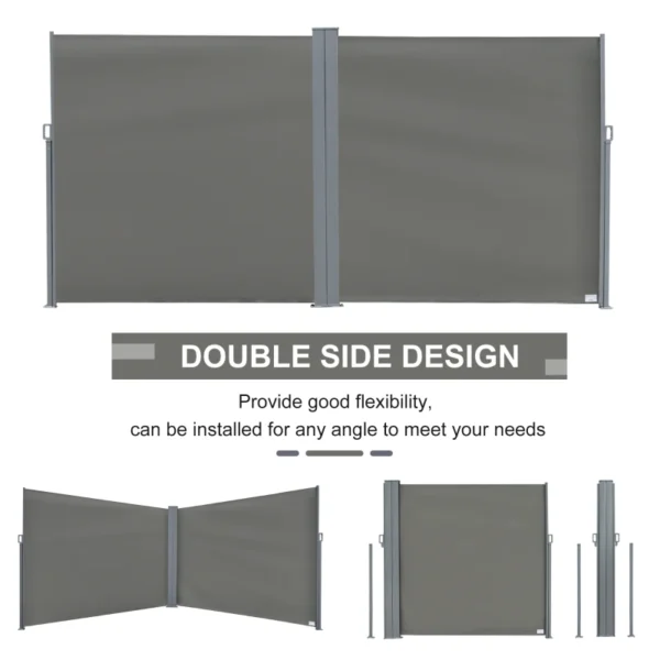 Outsunny 20'x6.5' Dual Retractable Awning Fence Screen - Grey - Image 7