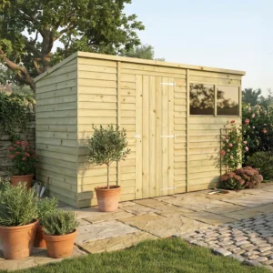 Mercia 10x6 Overlap Green Dipped Treatment Pent Timber Shed (Expected into warehouse 12/06/2026)