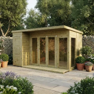 Mercia 12 x 8 Premium Green Dipped Treatment  Garden Room Summerhouse with Side Shed