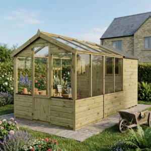 Mercia 12'x6' Traditional Green Dipped Treatment Apex Greenhouse Combi Shed