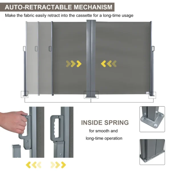 Outsunny 20'x6.5' Dual Retractable Awning Fence Screen - Grey - Image 2