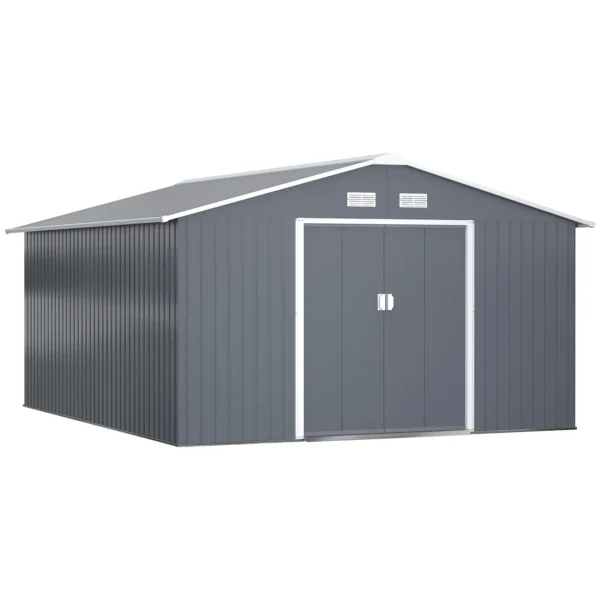 Outsunny 13ft x 11ft Metal Garden Shed with Foundation Grid -Grey - Image 16