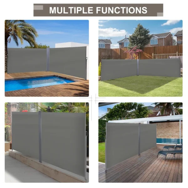 Outsunny 20'x6.5' Dual Retractable Awning Fence Screen - Grey - Image 6