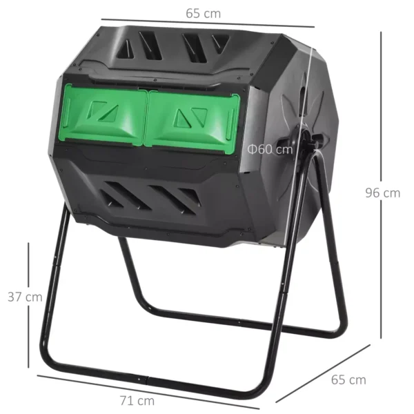 Outsunny 160L Tumbling Dual Plastic Compost Bin - Black - Image 3