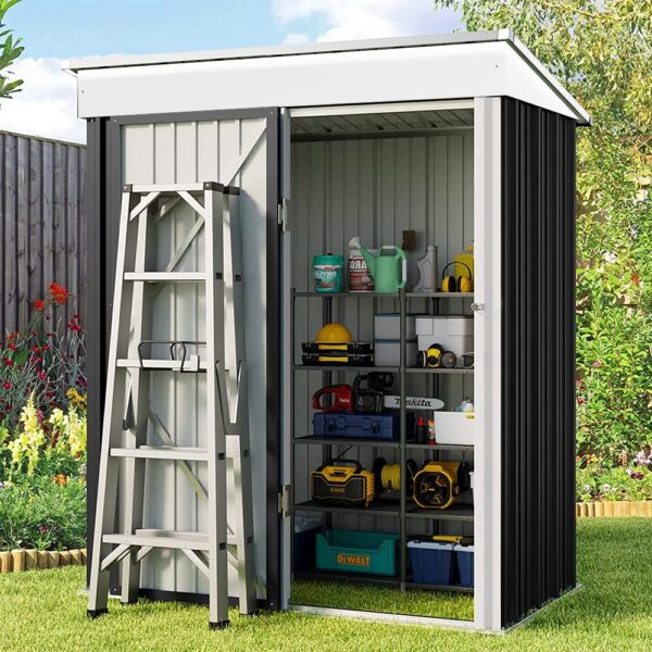 Living and Home 5x3 Metal Pent Shed - Charcoal Black (with built in shelving) - Image 7