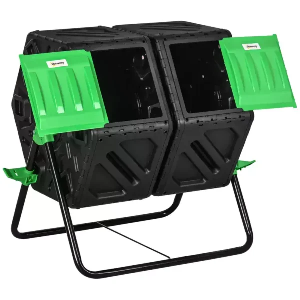 Outsunny Dual Chamber 130L Garden Compost Bin -  Black