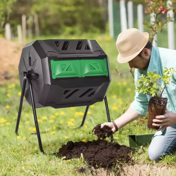 Outsunny 160L Tumbling Dual Plastic Compost Bin - Black - Image 2