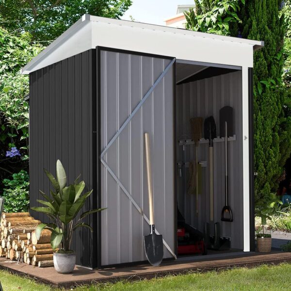 Living and Home 5x3 Metal Pent Shed - Charcoal Black (with built in shelving) - Image 11