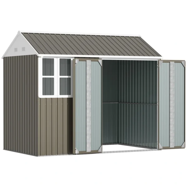 Outsunny 8ft x 6ft Metal Garden Shed with Window (New Version) -Grey - Image 4