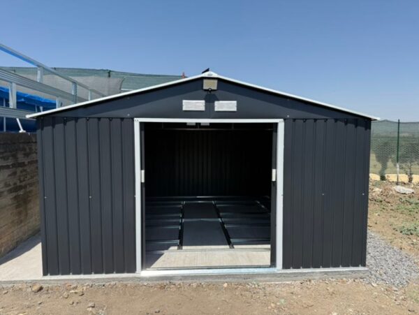 Outsunny 13ft x 11ft Metal Garden Shed with Foundation Grid -Grey - Image 15