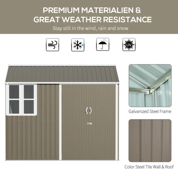 Outsunny 8ft x 6ft Metal Garden Shed with Window (New Version) -Grey - Image 6