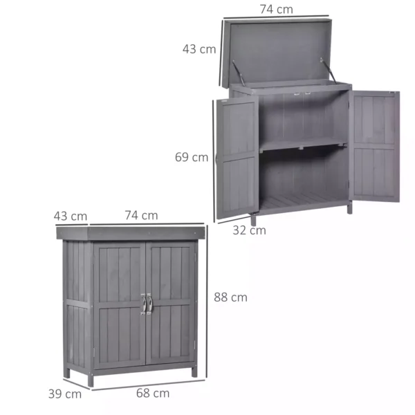 Outsunny Timber Outdoor Garden Cabinet - Grey - Image 2