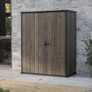 Keter 4.5' x 2' Walnut Signature Heavy Duty Vertical Plastic Garden Shed with Shelves - Walnut