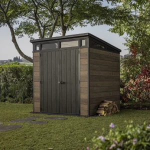 Keter 7' x 7' Walnut Signature Pent Plastic Shed - Walnut Woodlook