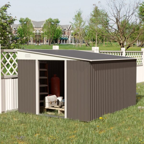 Outsunny 9ft x 11ft Metal  Pent Garden Shed -Grey