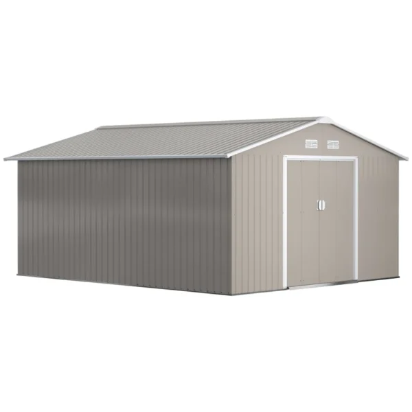 Outsunny 13'x11' Metal Storage Shed with Foundation Grid - Light Grey - Image 13