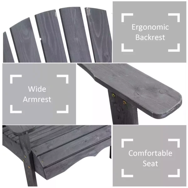 Outsunny Timber Adirondack Love Seat - Dark Grey - Image 5