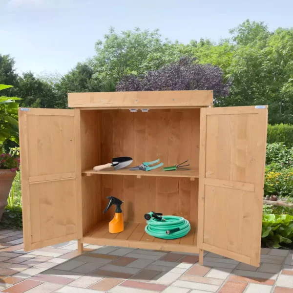 Outsunny Timber Outdoor Garden Cabinet - Natural - Image 9