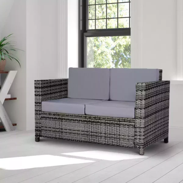 Outsunny Garden Rattan  2 Seater Outdoor Garden Sofa - Grey - Image 8