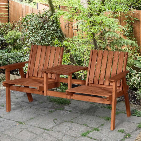 Outsunny 2-Seater Loveseat Furniture Wooden Garden Bench - Image 2