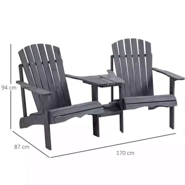 Outsunny Timber Adirondack Love Seat - Dark Grey - Image 2