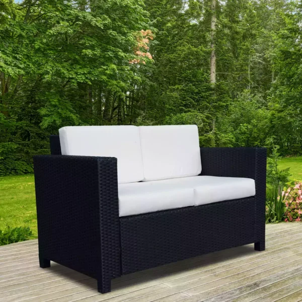 Outsunny Garden Rattan  2 Seater Outdoor Garden Sofa - Black