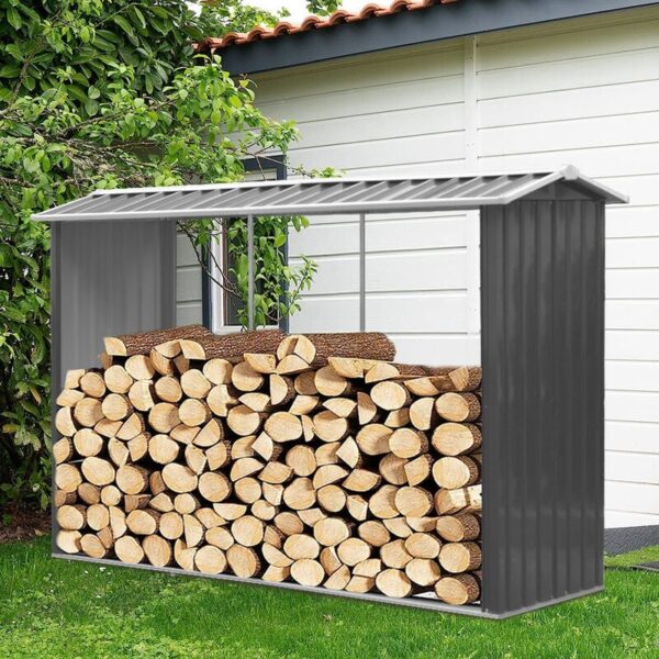 Living and Home 8x3 Metal Log Storage Shed - Image 3