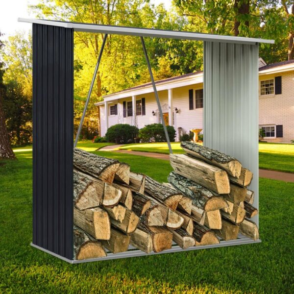 Living and Home 5x3 Metal Firewood Store - Grey - Image 2