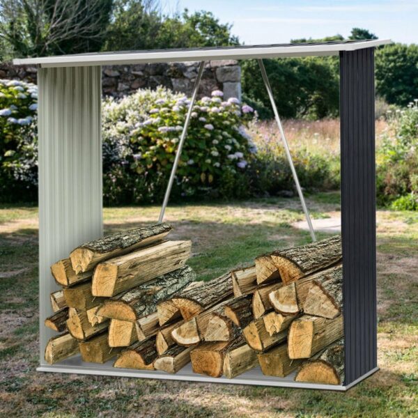 Living and Home 5x3 Metal Firewood Store - Grey - Image 3