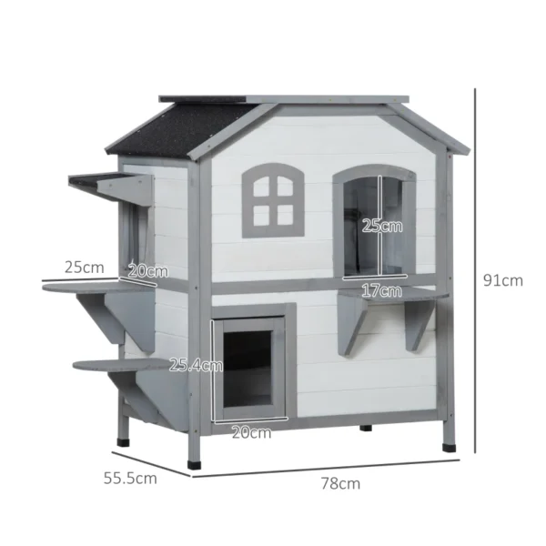 Outsunny PawHut 2 Floor Timber Cat House - White - Image 4