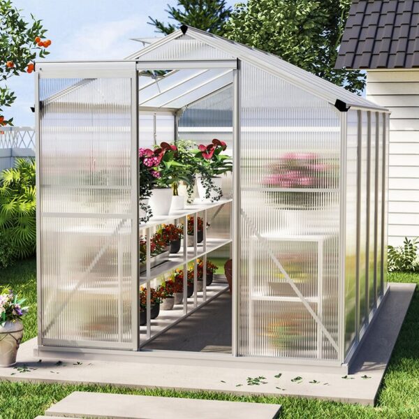 Living and Home 6x10 Polycarbonate Aluminium Greenhouse with Foundation - Image 5