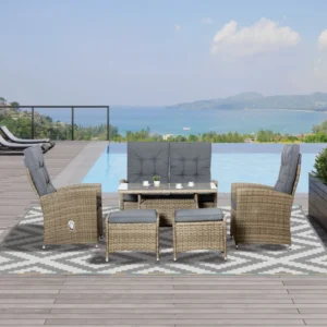 Outsunny 6 Piece Rattan Garden Set with Reclining Chairs - Mixed Grey
