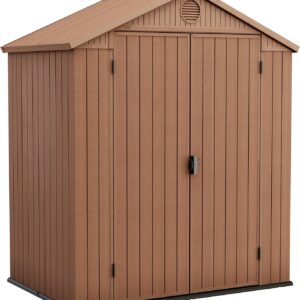 Keter 6'x4' Darwin Heavy Duty Plastic Garden Shed Double Door-  Brown