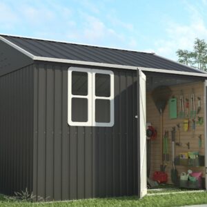 Pro-Tect 10'x8' Double Hinged Metal Apex Shed with Window - Anthracite Grey and White