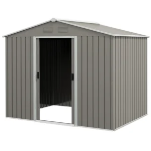 Outsunny 8ft x 6ft Metal Garden Shed - Light Grey