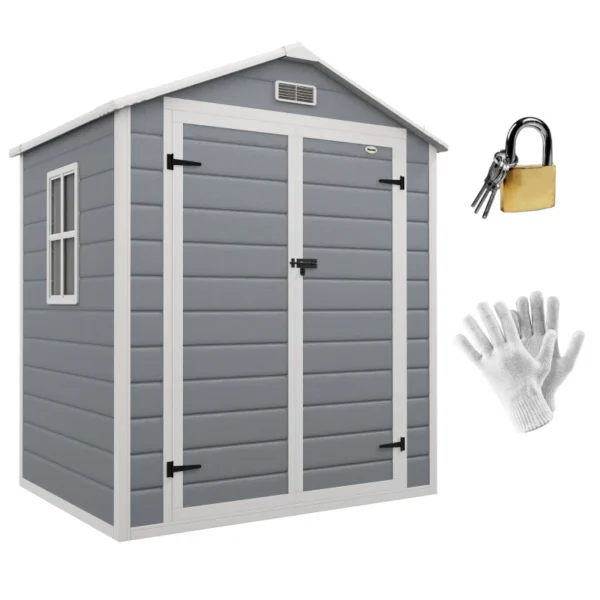 Outsunny 6'x4.5' Plastic Garden Storage Shed -Grey - Image 5