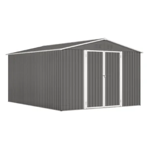 Pro-Tect 10'x12' Metal Apex Shed with Foundation Grid - Grey and White